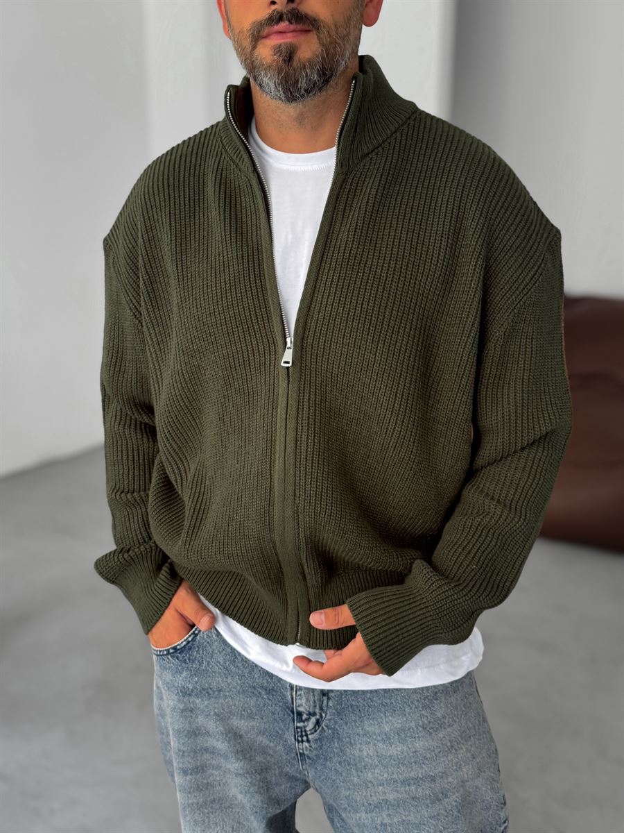 Half-Zip Mock Neck Knitted Cardigan