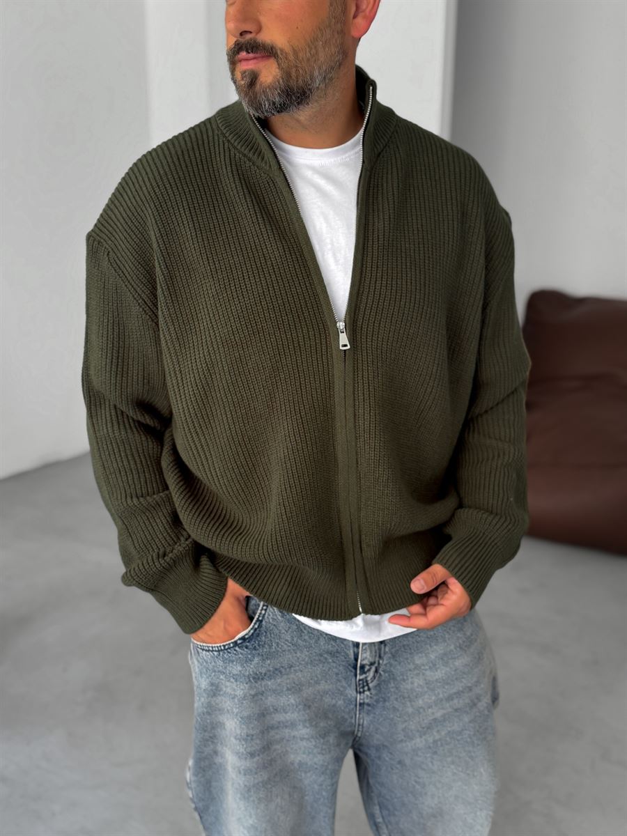 Half-Zip Mock Neck Knitted Cardigan