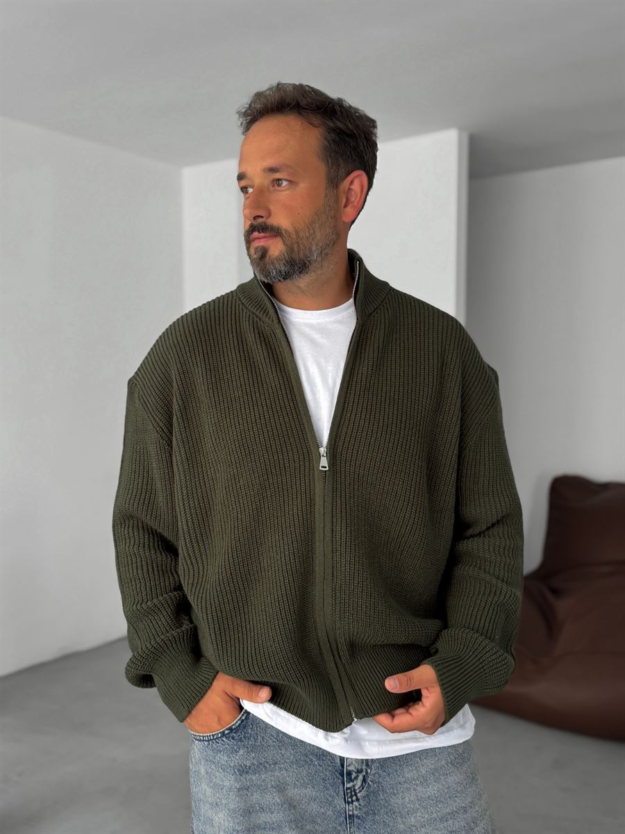 Half-Zip Mock Neck Knitted Cardigan