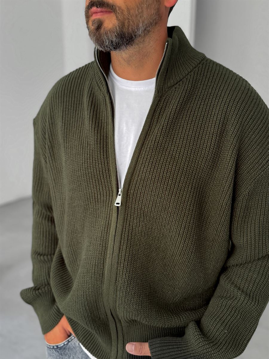 Half-Zip Mock Neck Knitted Cardigan