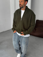 Half-Zip Mock Neck Knitted Cardigan