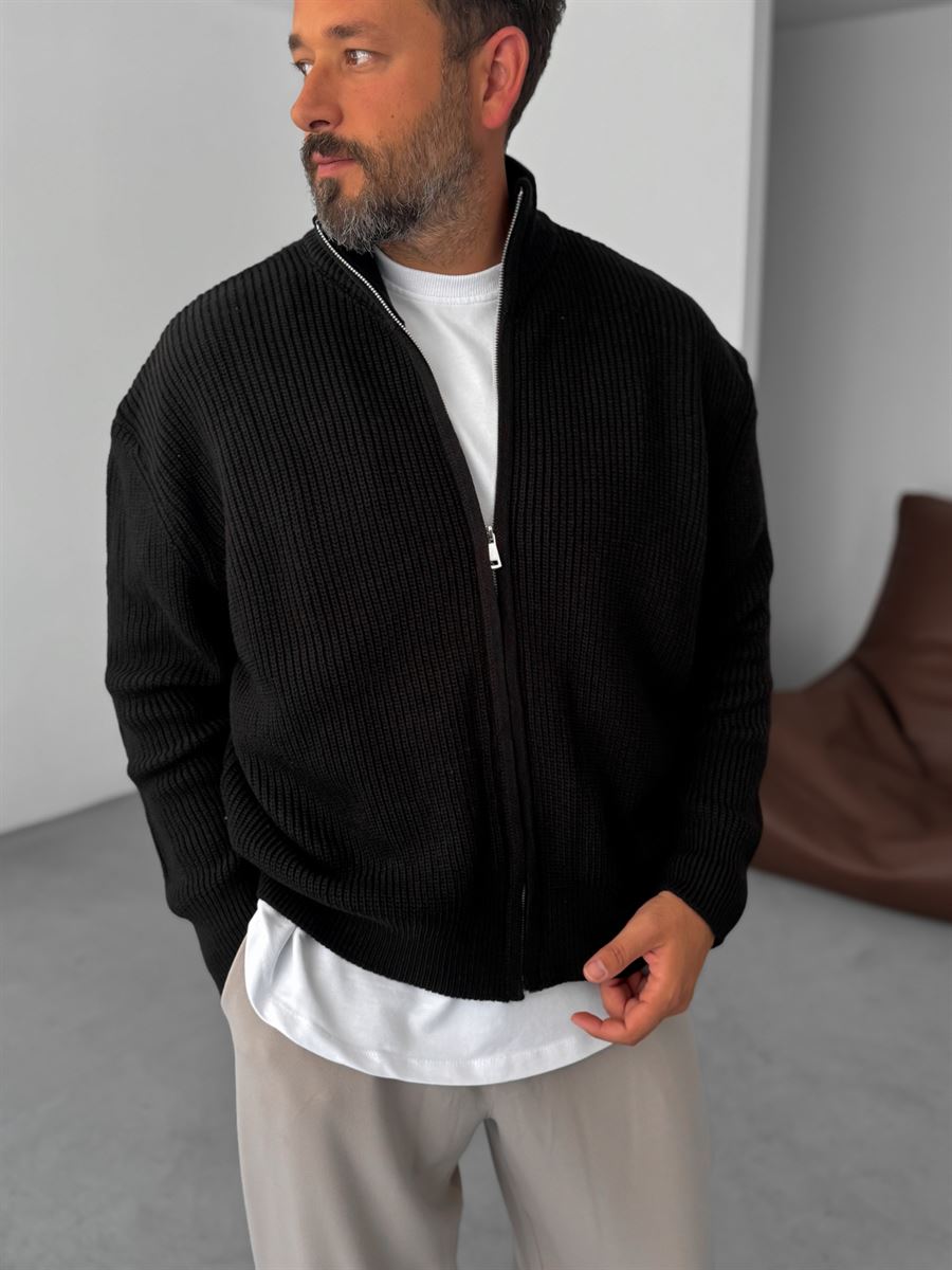 Half-Zip Mock Neck Knitted Cardigan