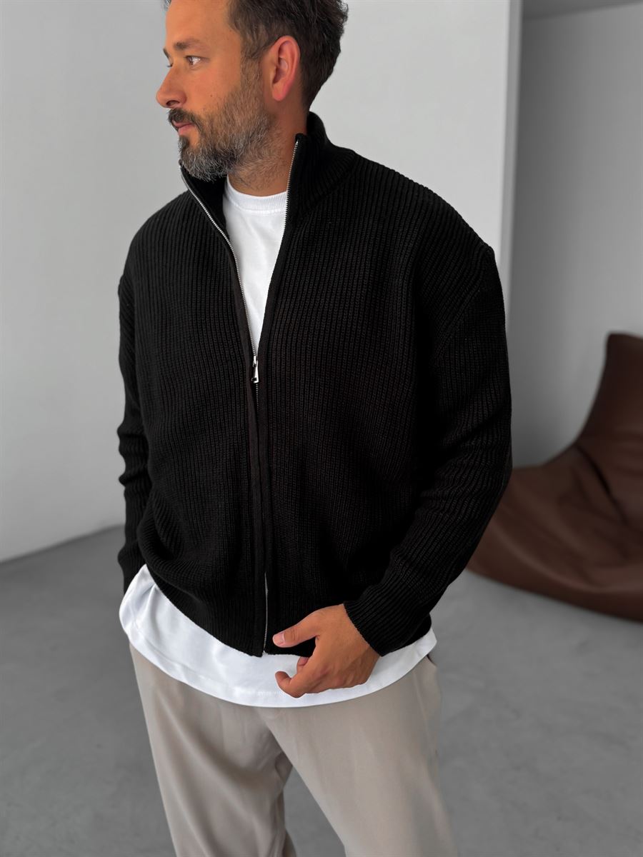 Half-Zip Mock Neck Knitted Cardigan