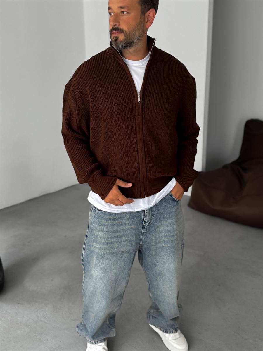 Half-Zip Mock Neck Knitted Cardigan