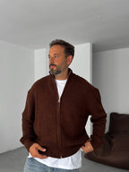 Half-Zip Mock Neck Knitted Cardigan