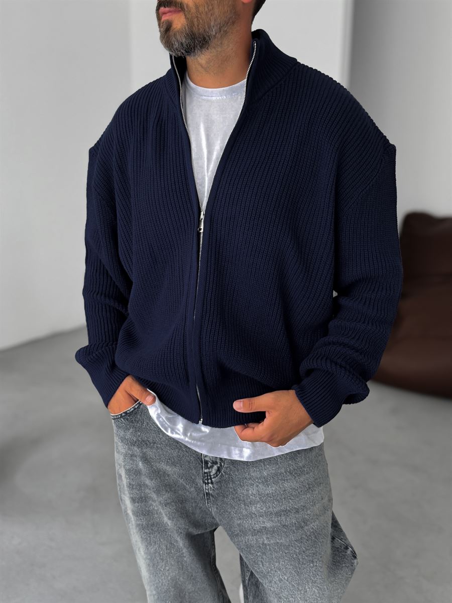 Half-Zip Mock Neck Knitted Cardigan