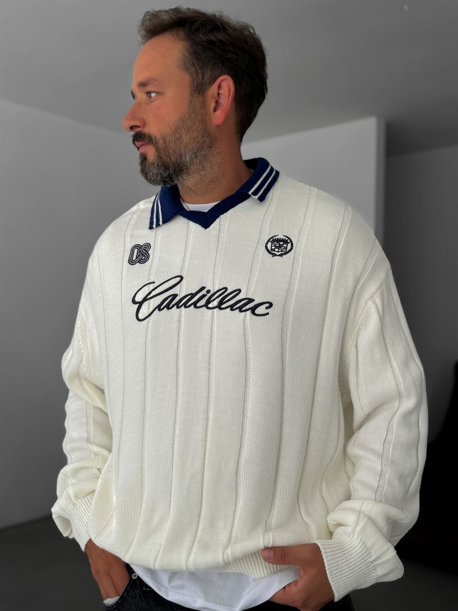 Cadillac Embroidered Polo Neck Sweater