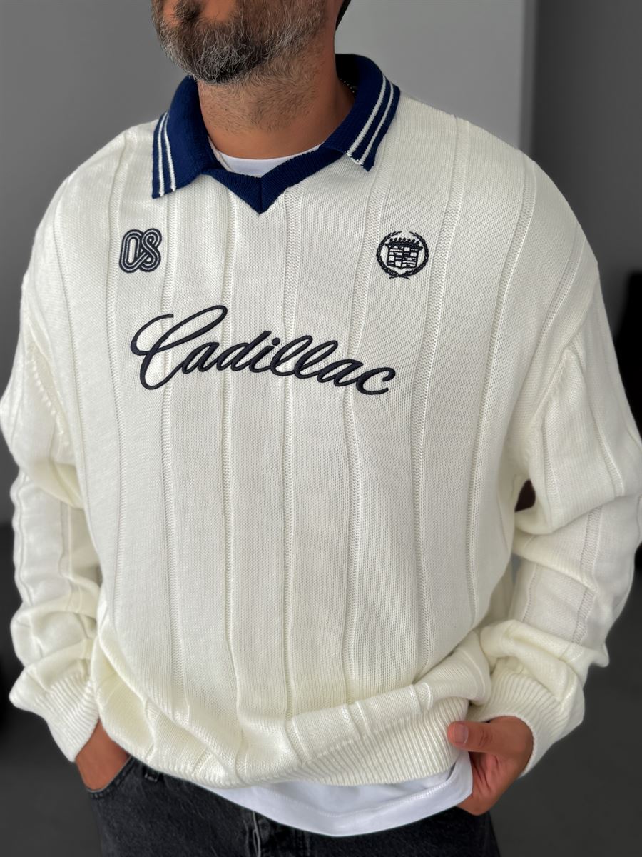 Cadillac Embroidered Polo Neck Sweater