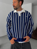Striped Polo Neck Knitwear Sweatshirt