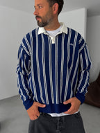 Striped Polo Neck Knitwear Sweatshirt