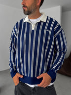Striped Polo Neck Knitwear Sweatshirt