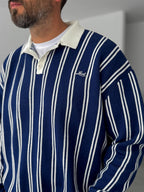 Striped Polo Neck Knitwear Sweatshirt