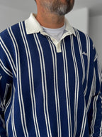 Striped Polo Neck Knitwear Sweatshirt