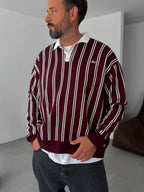 Striped Polo Neck Knitwear Sweatshirt