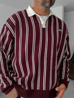 Striped Polo Neck Knitwear Sweatshirt