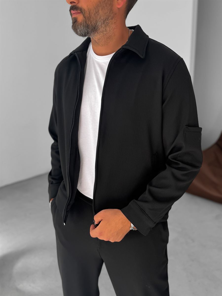 Knitted Ribbed Jacket with Sleeve Pocket