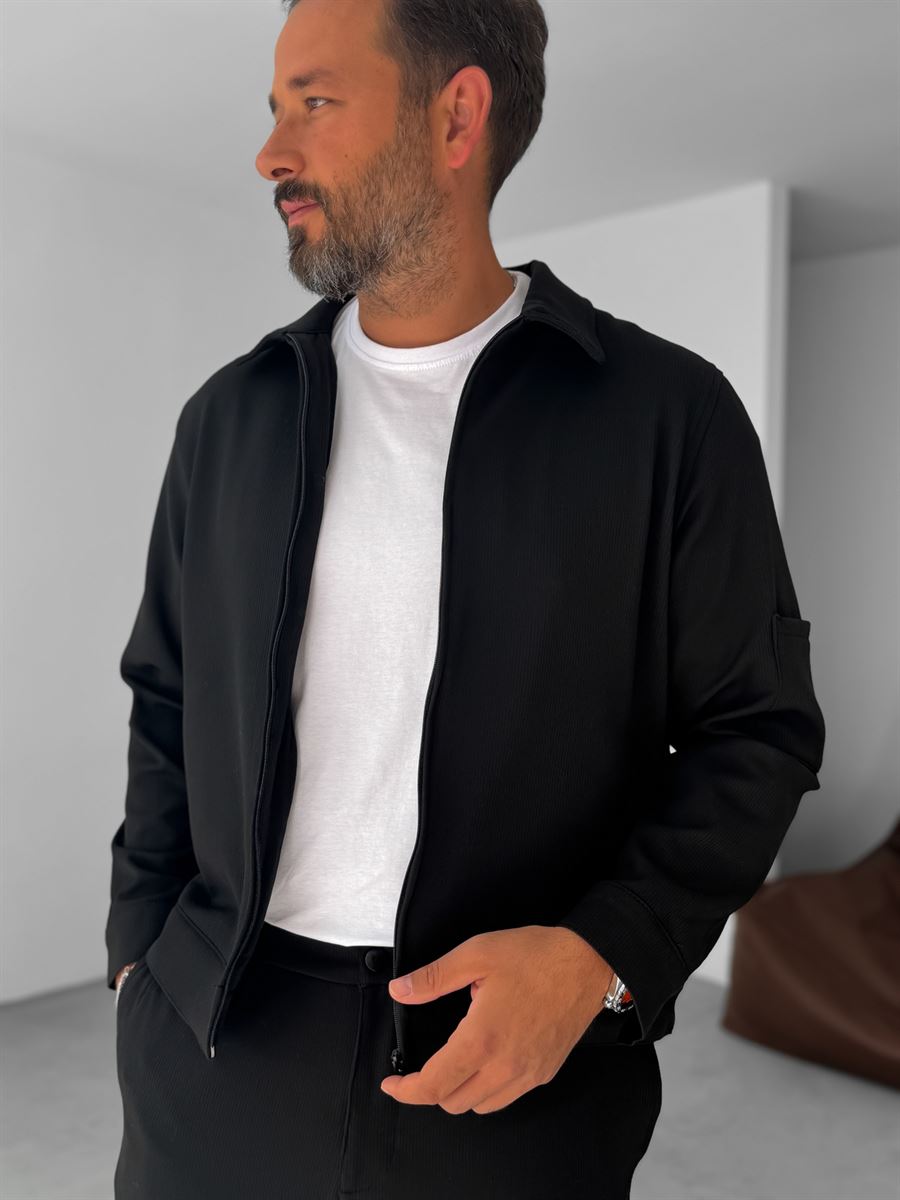 Knitted Ribbed Jacket with Sleeve Pocket