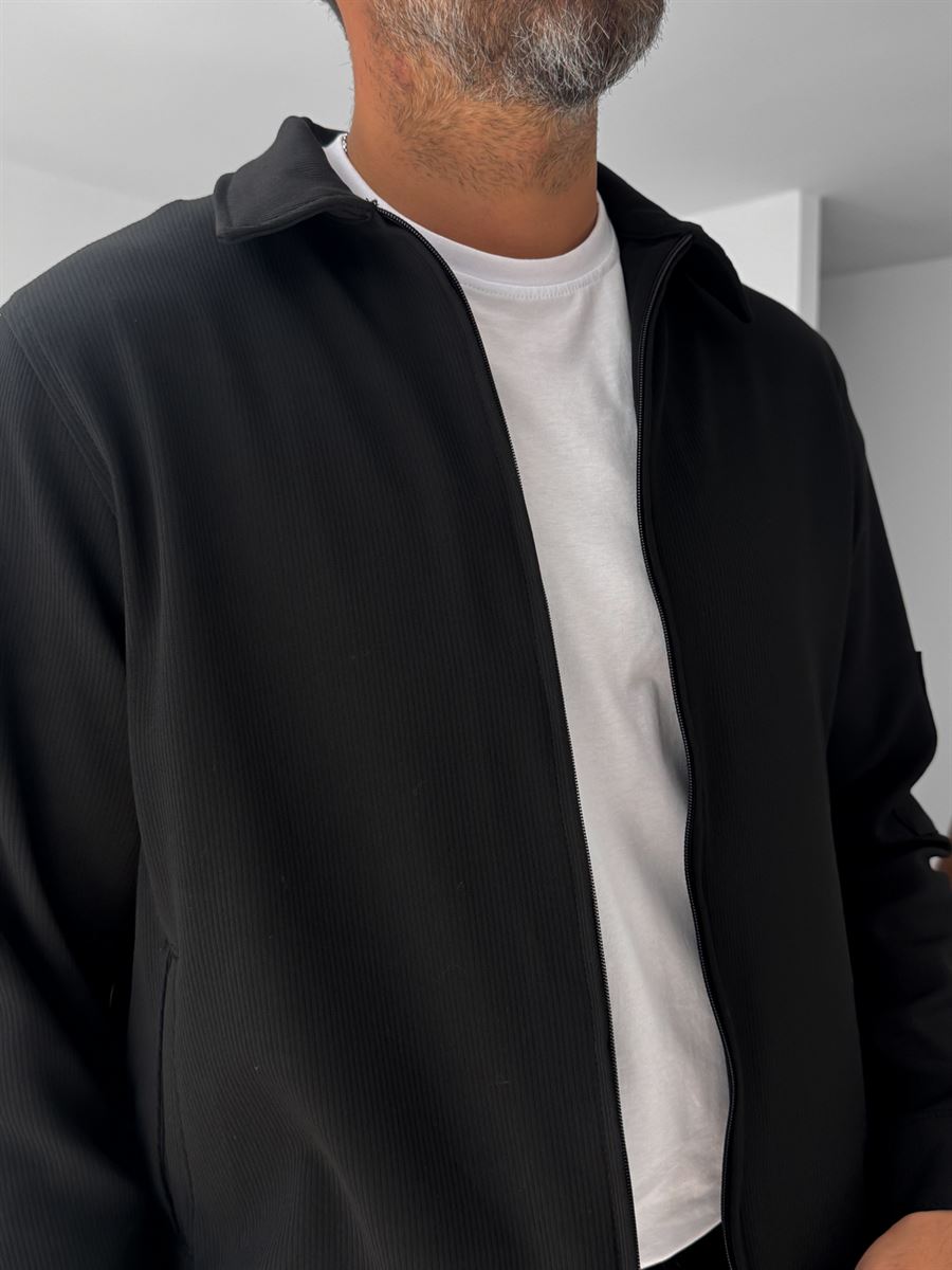 Knitted Ribbed Jacket with Sleeve Pocket