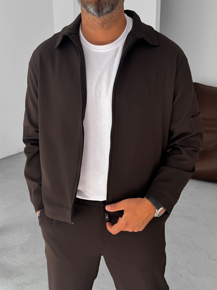 Knitted Ribbed Jacket with Sleeve Pocket