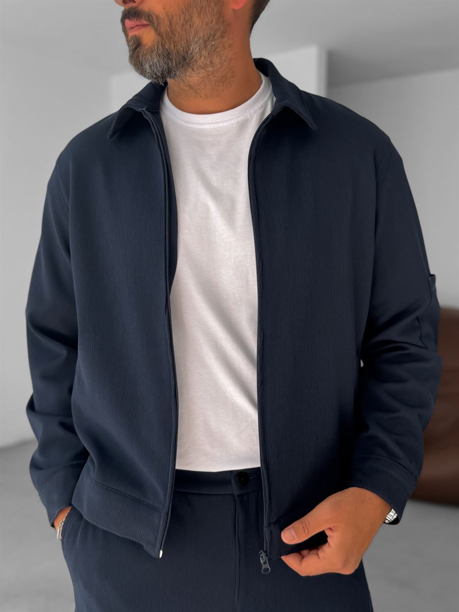 Knitted Ribbed Jacket with Sleeve Pocket