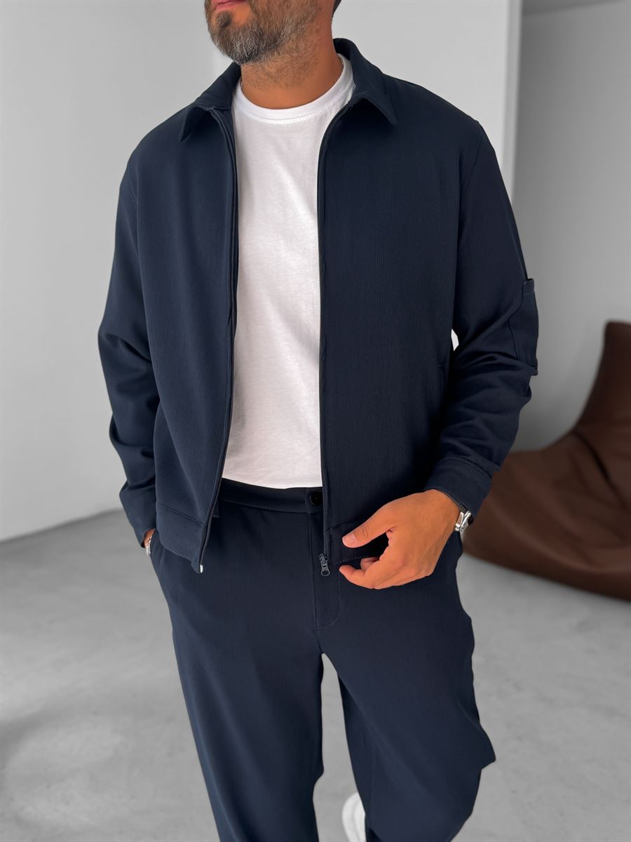 Knitted Ribbed Jacket with Sleeve Pocket