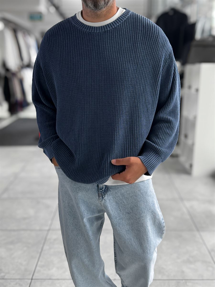 Navy Washed Oversized Knit Sweater PM-027