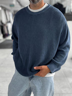 Navy Washed Oversized Knit Sweater PM-027