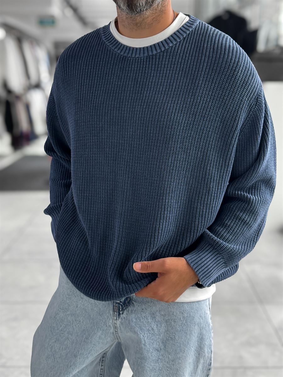 Navy Washed Oversized Knit Sweater PM-027