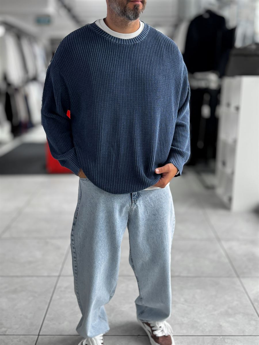 Navy Washed Oversized Knit Sweater PM-027
