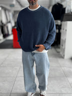 Navy Washed Oversized Knit Sweater PM-027