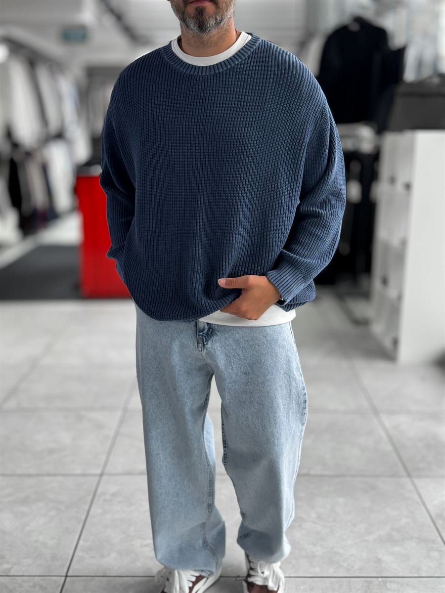 Navy Washed Oversized Knit Sweater PM-027