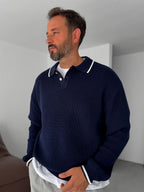 Button Detailed Polo Neck Knitwear Sweatshirt