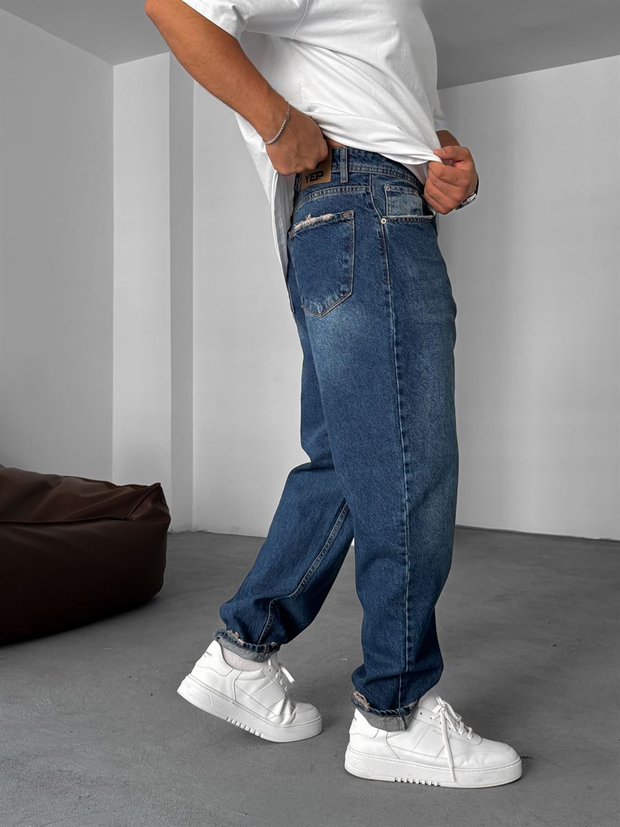 Hem Distressed Baggy Jean