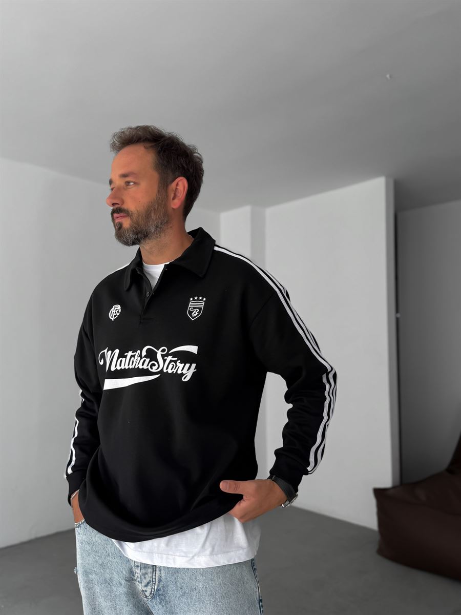 Polo Neck Matcha Printed Sweatshirt