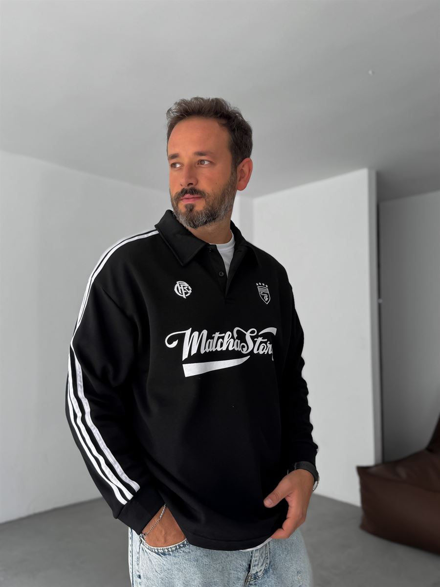 Polo Neck Matcha Printed Sweatshirt