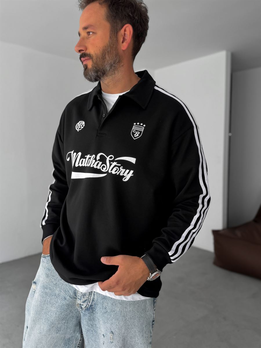 Polo Neck Matcha Printed Sweatshirt