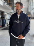 Navy Blue Half-Zip Sweatshirt with Marithe Print PM-079