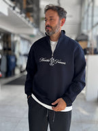 Navy Blue Half-Zip Sweatshirt with Marithe Print PM-079