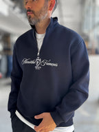Navy Blue Half-Zip Sweatshirt with Marithe Print PM-079
