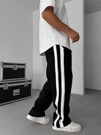 Striped Straight Leg Fleece-Lined Sweatpants