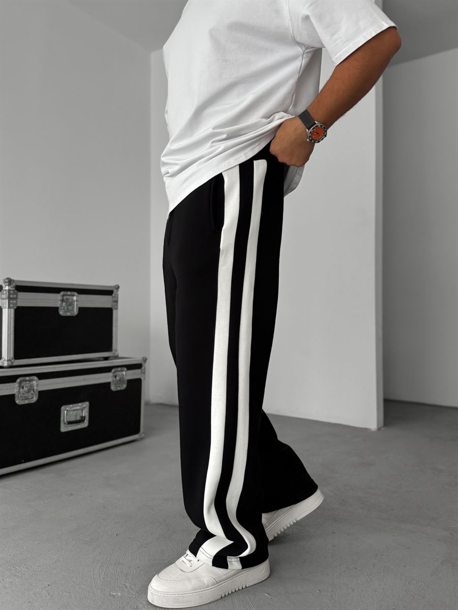 Striped Straight Leg Fleece-Lined Sweatpants