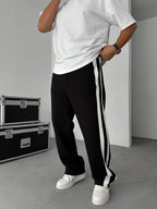 Striped Straight Leg Fleece-Lined Sweatpants