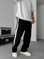 Striped Straight Leg Fleece-Lined Sweatpants