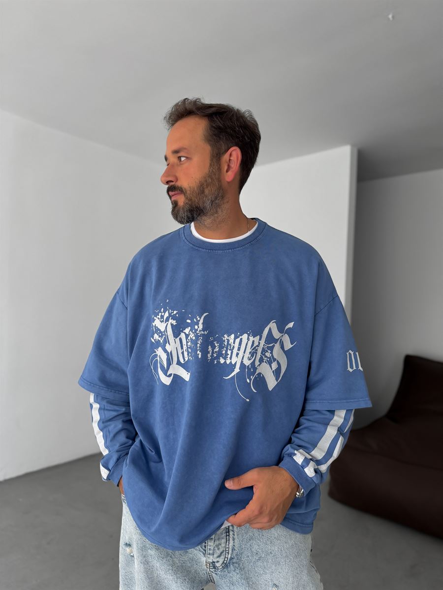 Washed Printed Patchwork Sweatshirt