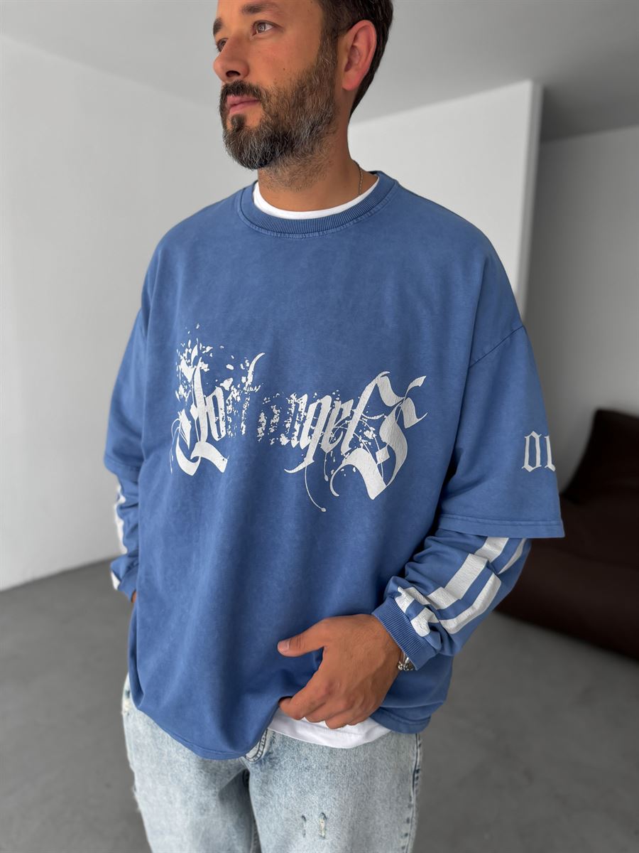 Washed Printed Patchwork Sweatshirt