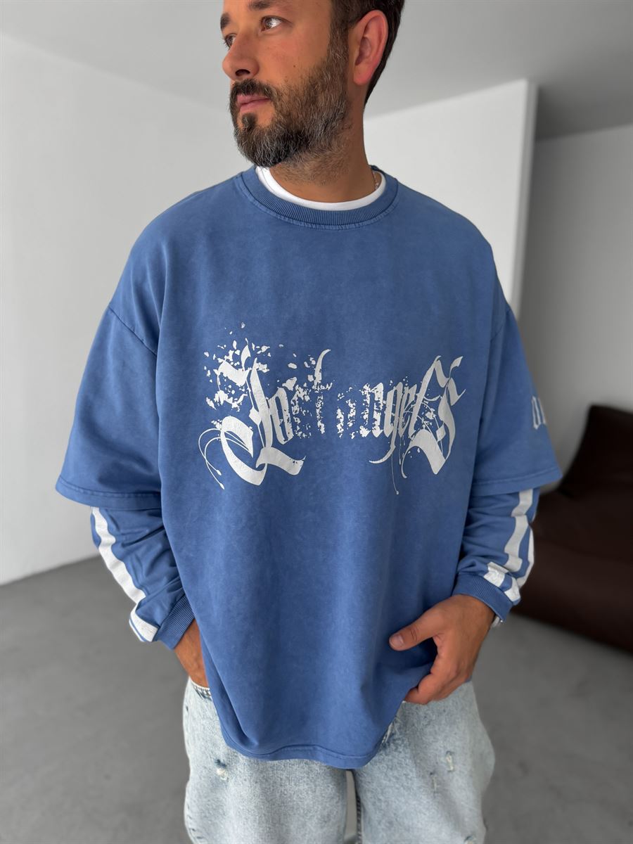 Washed Printed Patchwork Sweatshirt