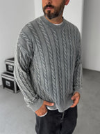 Washed Patterned Knit Sweater
