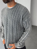 Washed Patterned Knit Sweater