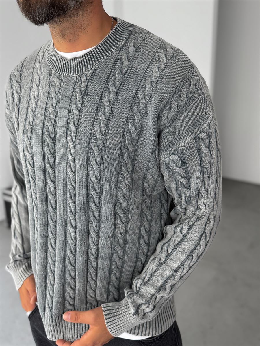 Washed Patterned Knit Sweater