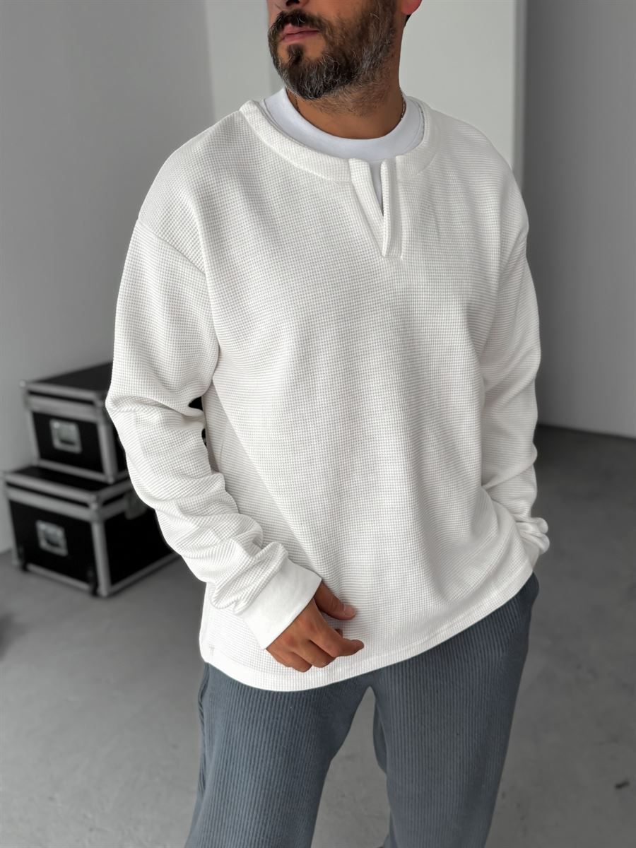 V-Neck Waffle Sweatshirt